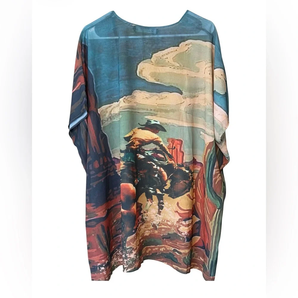 Lucky & Blessed Western Kimono Duster Cowboy Print Sheer Size Small - Picture 4 of 4